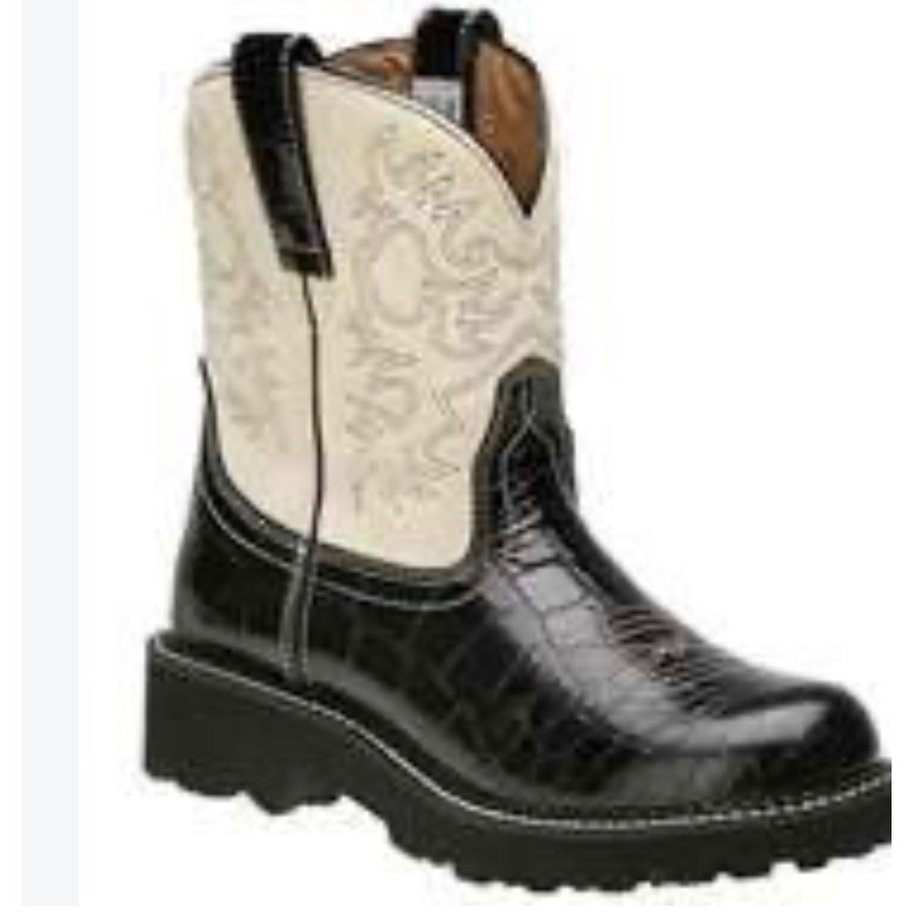 Ariat Fatbaby Black Croc Bone Western boot women's size 11 B embosed